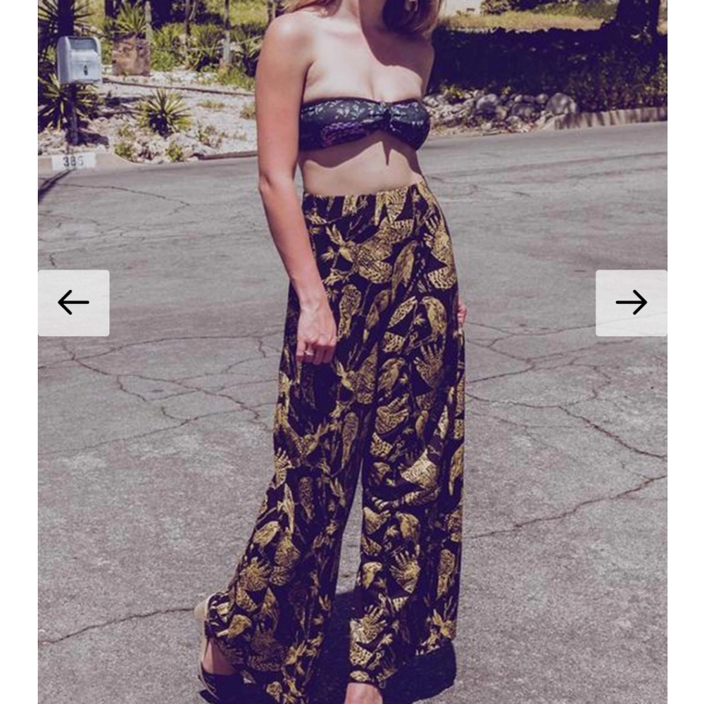 Wide Leg Printed Palazzo Pants in Black & Gold